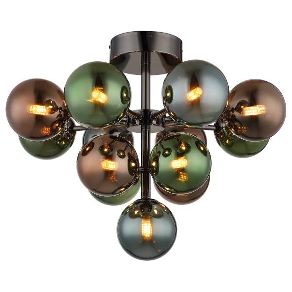 Plafonnier Grappy - Type B Verre coloré / Fer - 13 ampoules