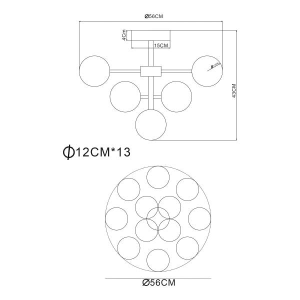 Plafonnier Grappy - Type B Verre coloré / Fer - 13 ampoules