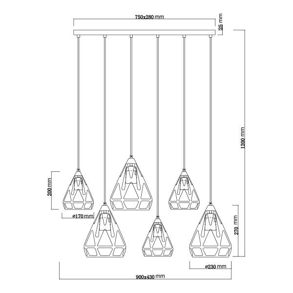 Lampada a sospensione Hassan C Ferro - 6 punti luce
