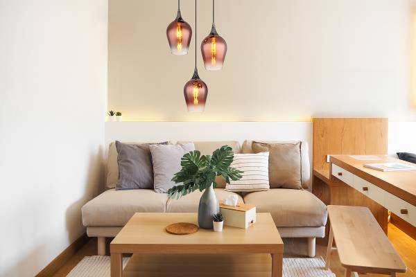 Lampada a sospensione Lavus B Vetro / Ferro - 3 punti luce - Rosso