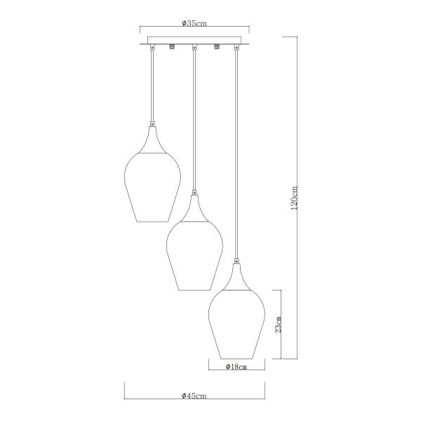 Lampada a sospensione Lavus B Vetro / Ferro - 3 punti luce - Rosso