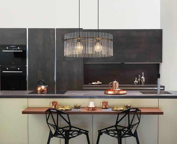 Lampada a sospensione Gorley H Vetro fumè / Ferro - 2 punti luce - Nero