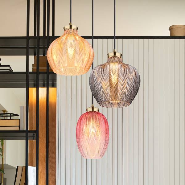 Pendelleuchte Jessica Typ B Rauchglas / Eisen - 3-flammig