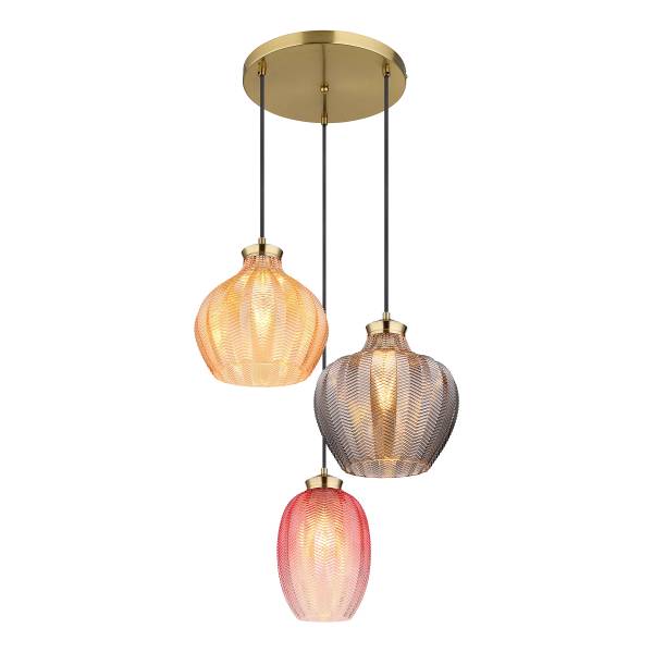 Pendelleuchte Jessica Typ B Rauchglas / Eisen - 3-flammig