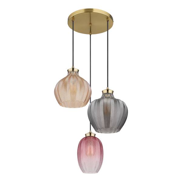 Pendelleuchte Jessica Typ B Rauchglas / Eisen - 3-flammig