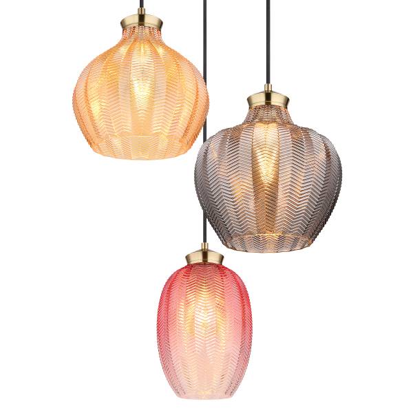 Pendelleuchte Jessica Typ B Rauchglas / Eisen - 3-flammig