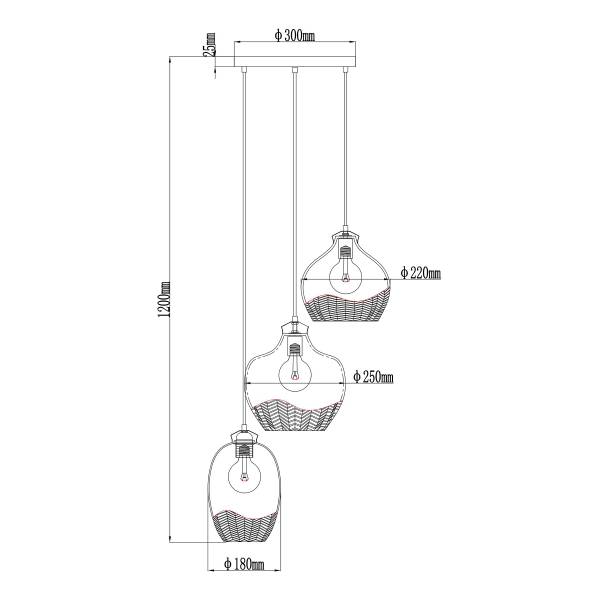 Pendelleuchte Jessica Typ B Rauchglas / Eisen - 3-flammig