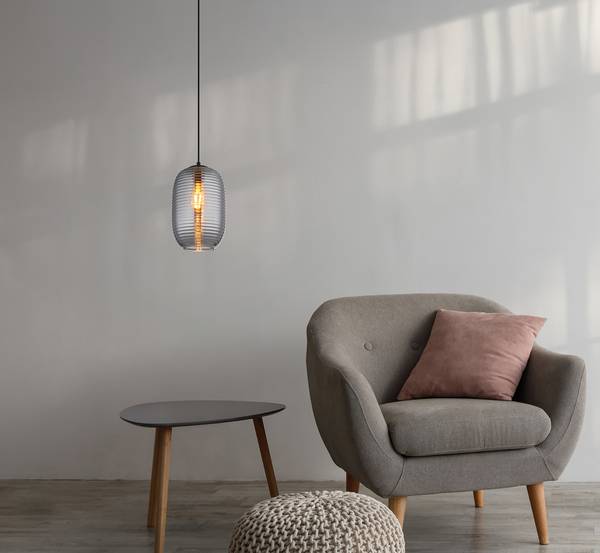 Lampada a sospensione Jefrey C Vetro fumè / Ferro - 1 punti luce - Grigio