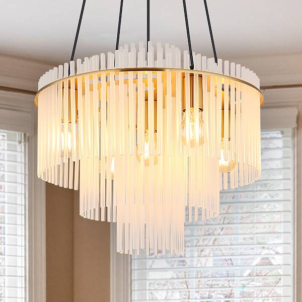 Lampada a sospensione Gorley F Vetro trasparente / Ferro - 5 punto luce - Bianco