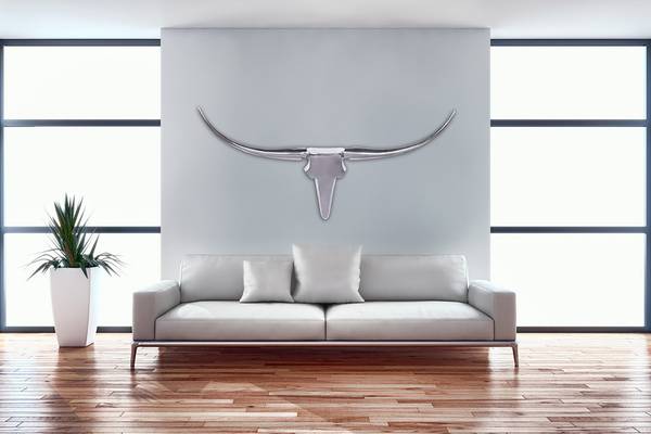 Decorazione murale Bull Argento - Alluminio fuso - 125 x 60 x 10 cm