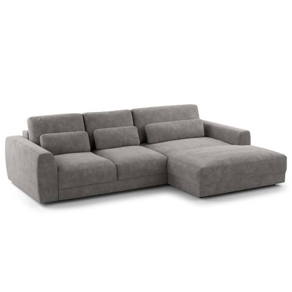 Ecksofa WILLOWS 2-Sitzer mit Longchair Samt Vina: Grau - Longchair davorstehend rechts