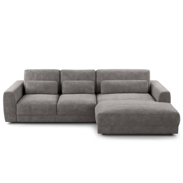 Ecksofa WILLOWS 2-Sitzer mit Longchair Samt Vina: Grau - Longchair davorstehend rechts