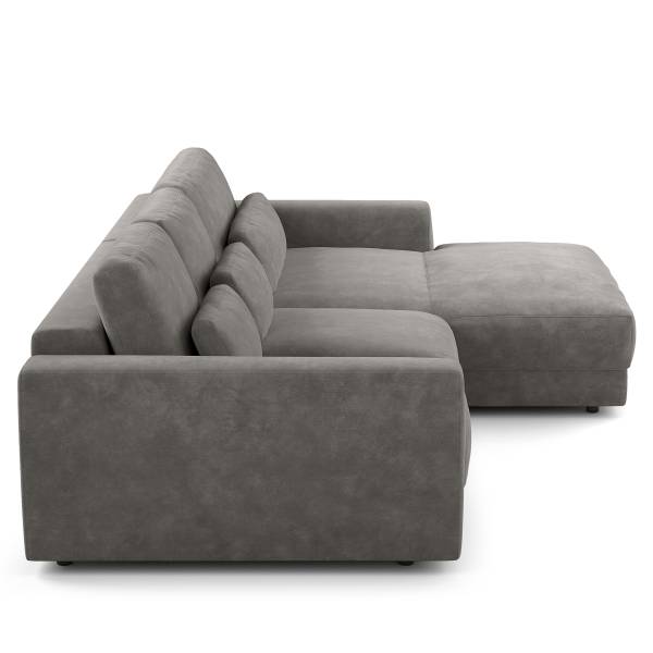 Ecksofa WILLOWS 2-Sitzer mit Longchair Samt Vina: Grau - Longchair davorstehend rechts
