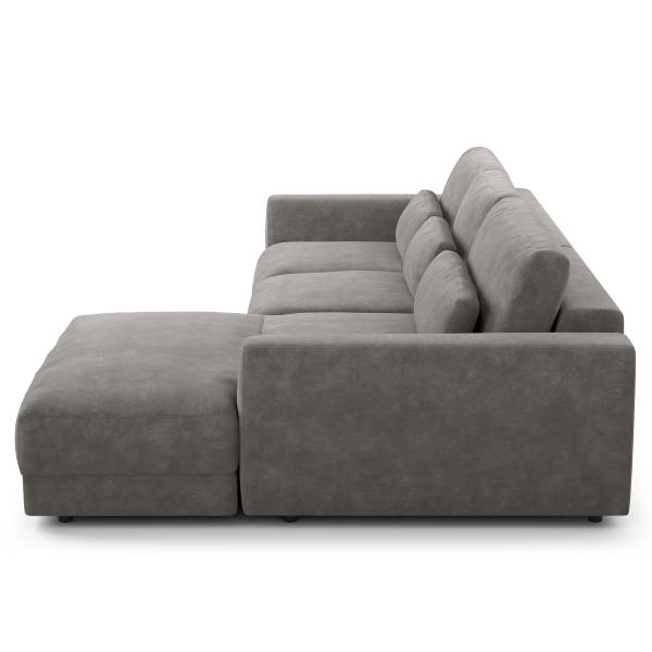 Ecksofa WILLOWS 2-Sitzer mit Longchair Samt Vina: Grau - Longchair davorstehend rechts