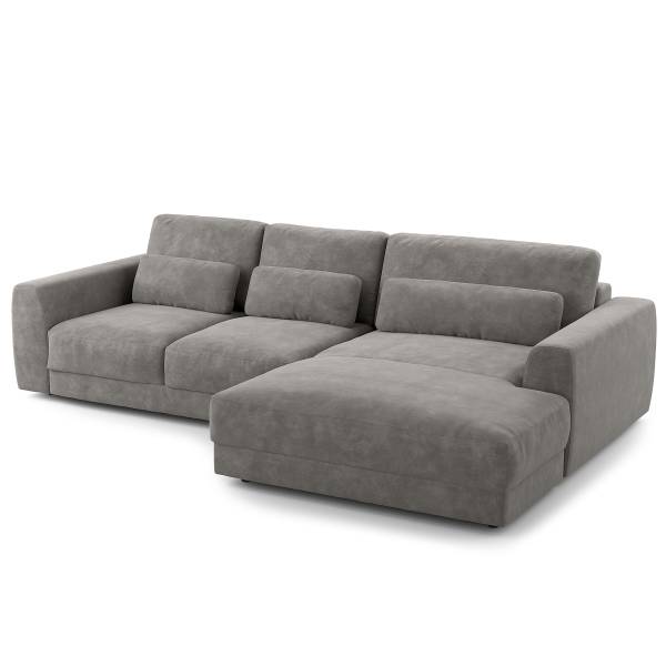 Ecksofa WILLOWS 2-Sitzer mit Longchair Samt Vina: Grau - Longchair davorstehend rechts