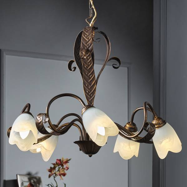 Kroonluchter Sonia gesatineerd glas/ijzer - Aantal lichtbronnen: 5