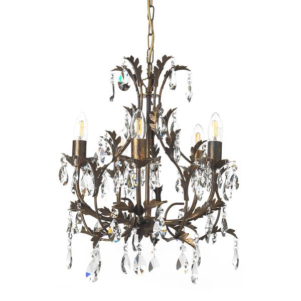 Lustre Botte Fer / Verre cristallin - Nb d'ampoules : 5