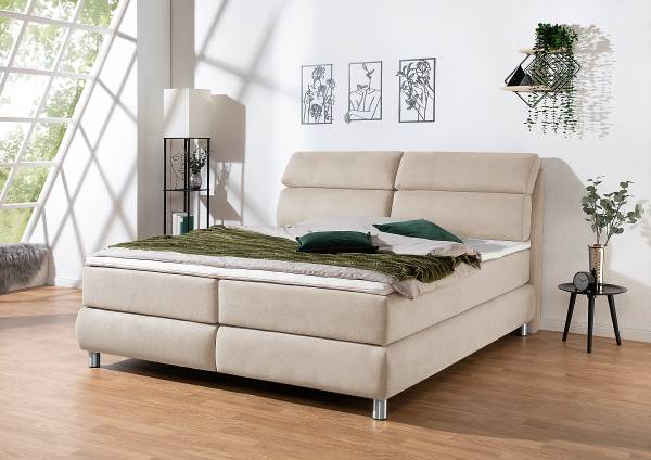 Boxspring Santotís microvezel Enza: crèmekleurig - 200 x 200 cm - bonell-binnenveringsmatras - H2