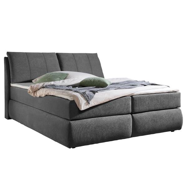 Letto boxspring Barrietas Tessuto strutturato Cosma: nero - 200 x 200cm - Materasso a molle Bonnell - H2