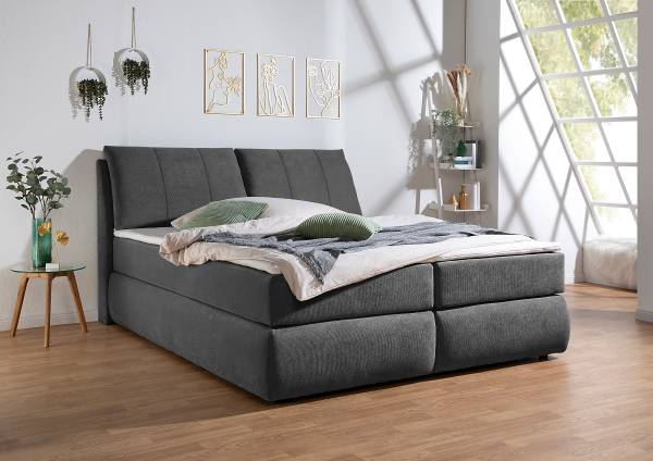 Letto boxspring Barrietas Tessuto strutturato Cosma: nero - 200 x 200cm - Materasso a molle Bonnell - H2