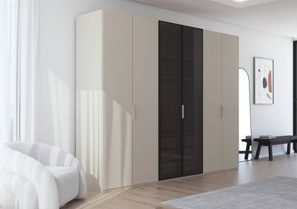 Drehtürenschrank Ricco Grauglas - Kaschmir - 301 x 235 cm - Comfort
