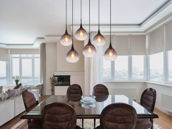 Suspension Olsen - Type C Verre fumé / Fer - 6 ampoules