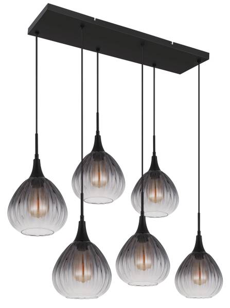 Suspension Olsen - Type C Verre fumé / Fer - 6 ampoules