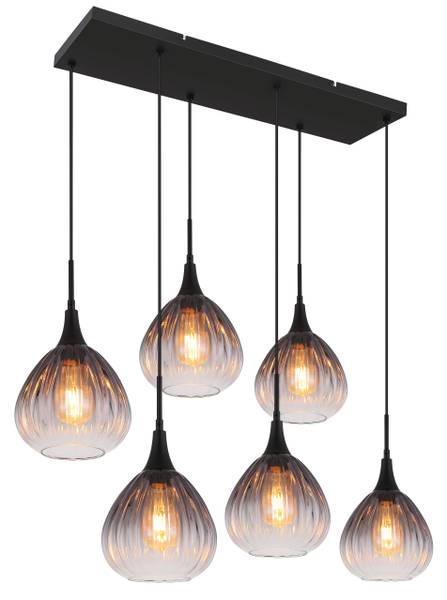 Suspension Olsen - Type C Verre fumé / Fer - 6 ampoules