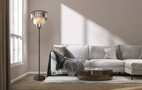 Staande lamp Naxis rookglas/ijzer - 3-lichts