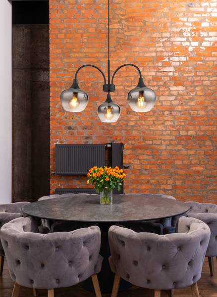Lampada a sospensione Maxy A Vetro fumè / Ferro - 3 punti luce