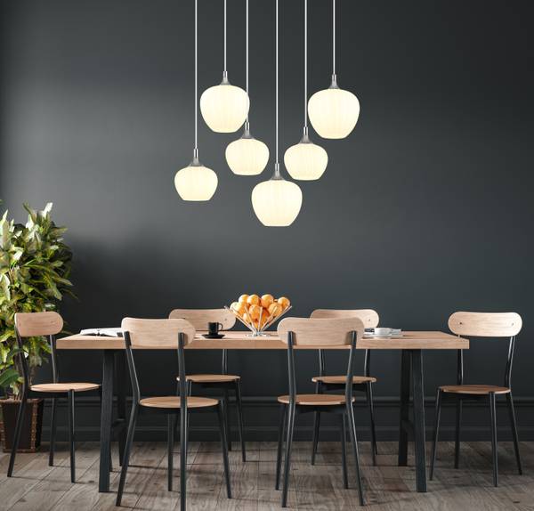 Lampada a sospensione Maxy L Vetro opale / Cromo - 6 punto luce