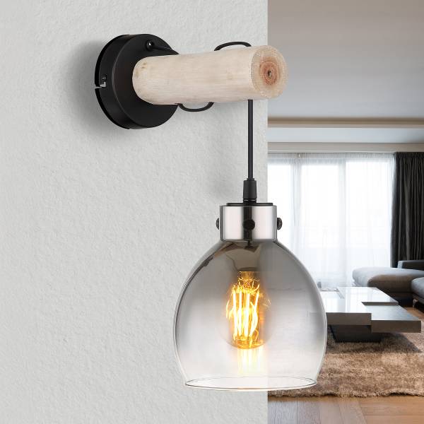 Applique murale Ryan Verre fumé / Fer - 1 ampoule