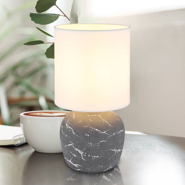Lampe de table Marble Tissu structuré / Céramique - 1 ampoule - Gris