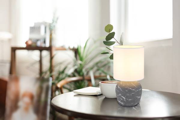 Lampe de table Marble Tissu structuré / Céramique - 1 ampoule - Gris