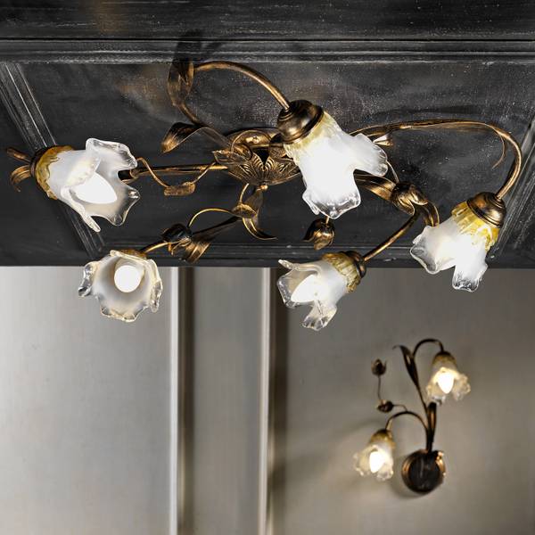 Plafonnier Arianna - Type A Verre satiné / Fer - Nb d'ampoules : 5