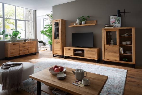 Vitrine sur pied Macunio Chêne sauvage, partiellement massif - Butoir à gauche