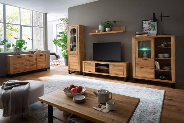 Vitrine sur pied Macunio Chêne sauvage, partiellement massif - Butoir à gauche