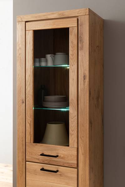 Vitrine sur pied Macunio Chêne sauvage, partiellement massif - Butoir à gauche