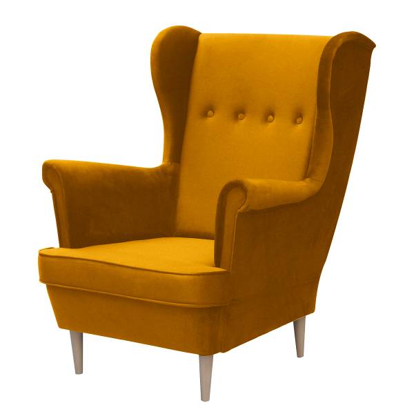 Oorfauteuil YUNA velours Ravi: mosterdgeel - met hocker