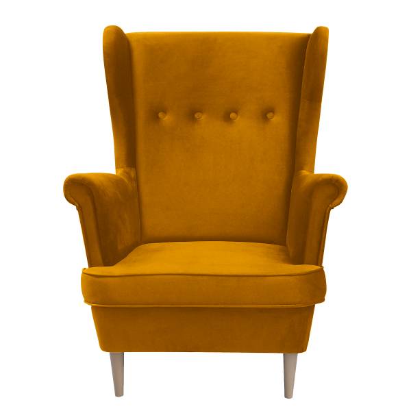 Oorfauteuil YUNA velours Ravi: mosterdgeel - met hocker
