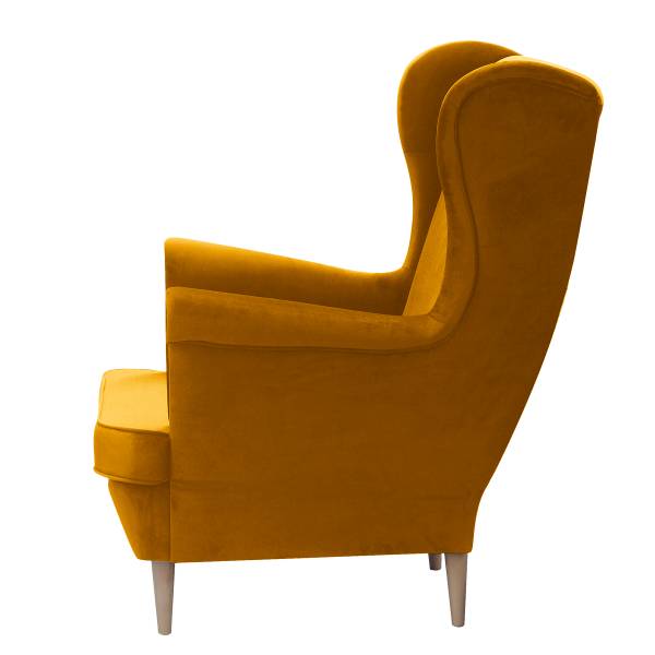 Oorfauteuil YUNA velours Ravi: mosterdgeel - met hocker