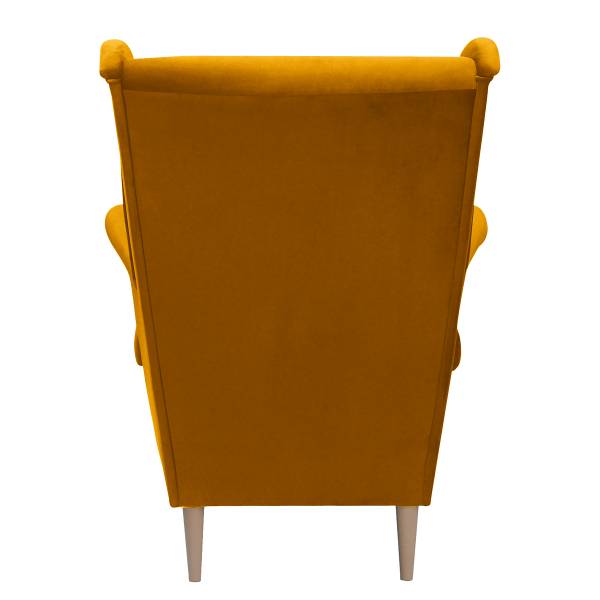 Oorfauteuil YUNA velours Ravi: mosterdgeel - met hocker