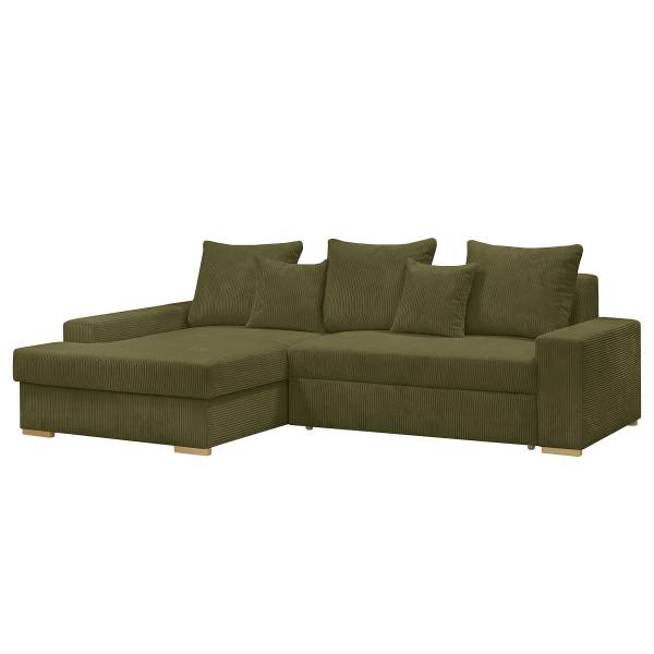 Divano letto angolare Badao Velluto a coste Poppy: verde oliva - Longchair preimpostata a sinistra