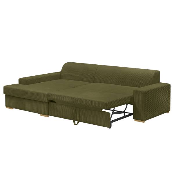 Divano letto angolare Badao Velluto a coste Poppy: verde oliva - Longchair preimpostata a sinistra