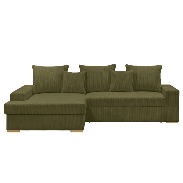 Divano letto angolare Badao Velluto a coste Poppy: verde oliva - Longchair preimpostata a sinistra
