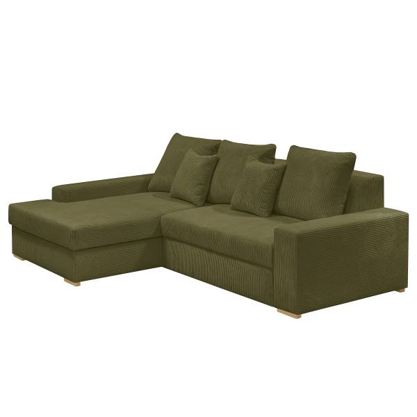 Divano letto angolare Badao Velluto a coste Poppy: verde oliva - Longchair preimpostata a sinistra