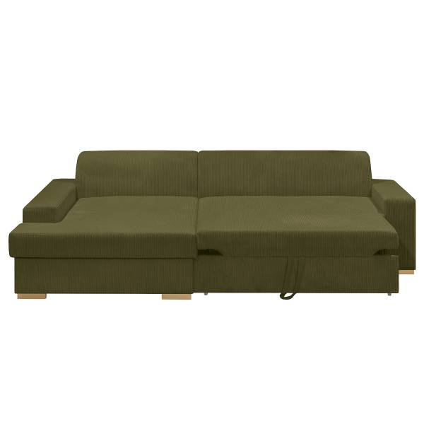 Divano letto angolare Badao Velluto a coste Poppy: verde oliva - Longchair preimpostata a sinistra