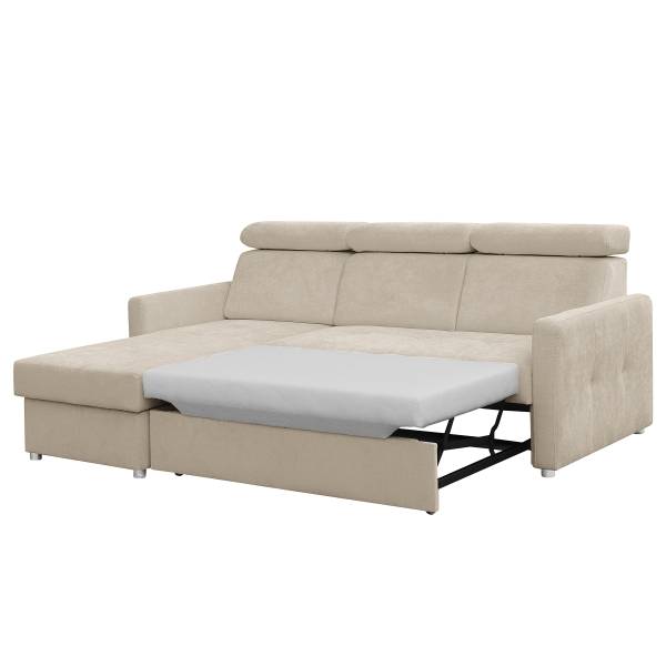 Divano letto angolare Sedam Tessuto Maris: Greige - Longchair preimpostata a sinistra