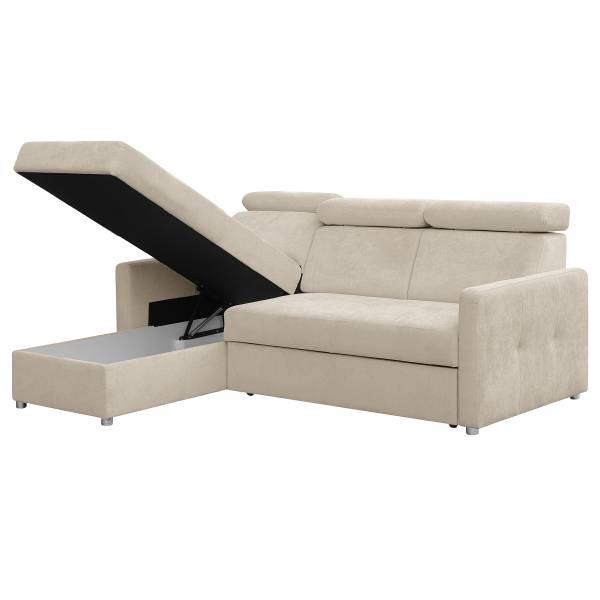 Divano letto angolare Sedam Tessuto Maris: Greige - Longchair preimpostata a sinistra