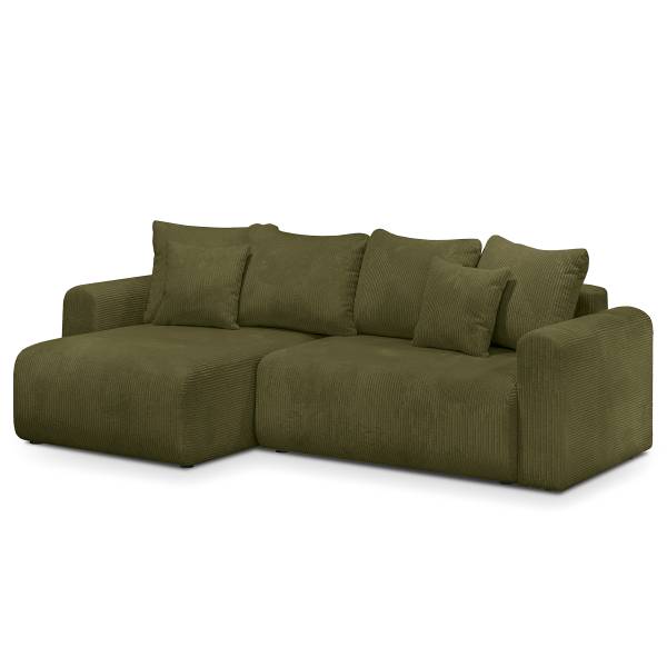 Hoekbank COBURN met slaapfunctie corduroy Poppy: olijfgroen